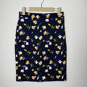 Boden Martha Pencil Skirt Women's 2 Reg Floral Navy Blue Lined Career Back Zip